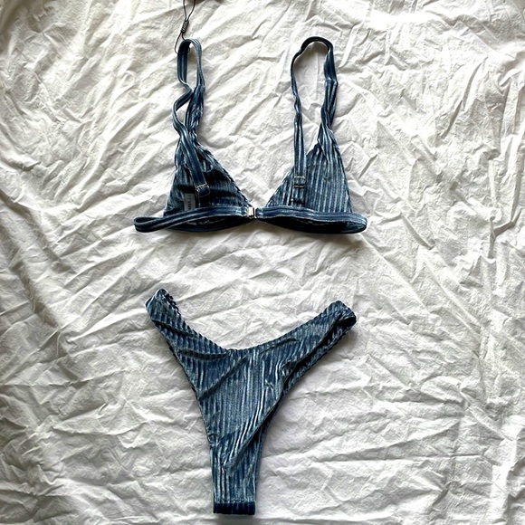 Glamorous steel blue Zaful cheeky high cut bikini medium US 6 - Picture 2 of 4